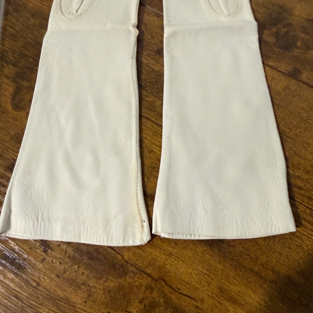 Vtg Sears White Leather Opera Gloves Size 6.5 Long Evening Formal Prop Costume - Picture 9 of 12